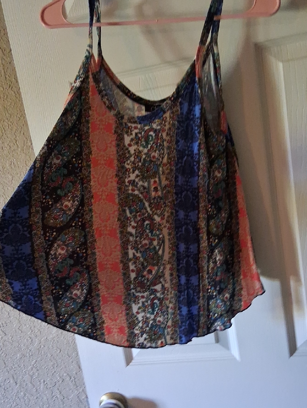 Deb Women's Strappy Paisley Print Tank Top in Blue and Coral